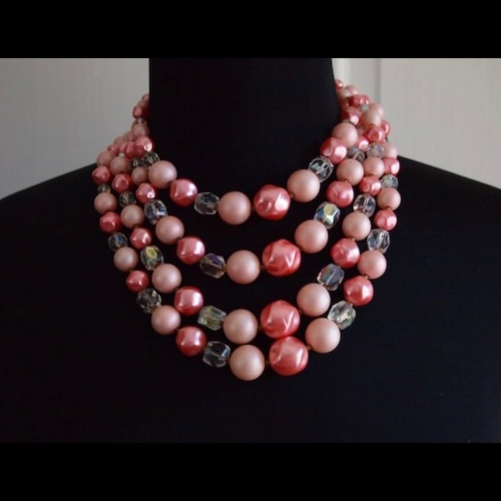 Vintage 1940’s Japan peach necklace beads crystals. Absolute perfection!
